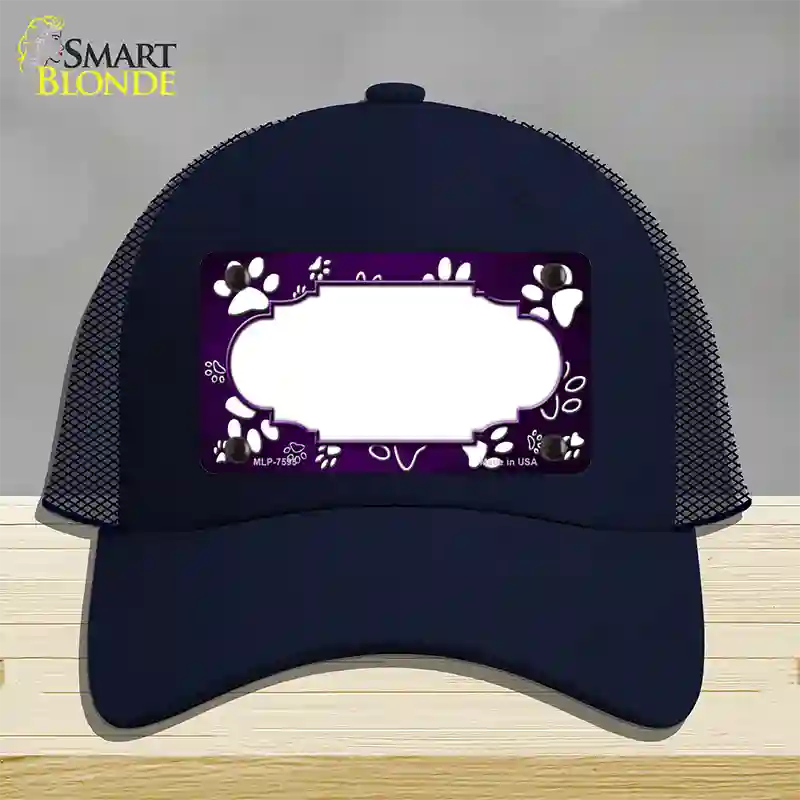 Paw Scallop Purple White Novelty License Plate Hat Mesh / Navy