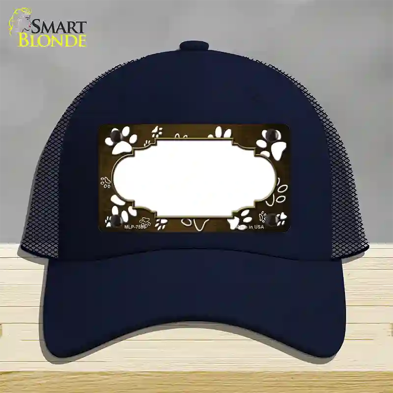 Paw Scallop Brown White Novelty License Plate Hat Mesh / Navy