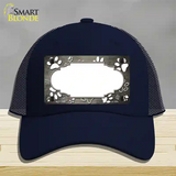 Paw Scallop Tan White Novelty License Plate Hat Mesh / Navy