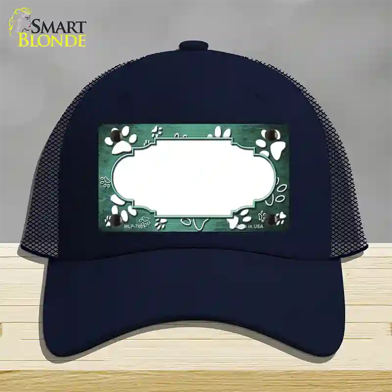 Paw Scallop Mint White Novelty License Plate Hat Mesh / Navy