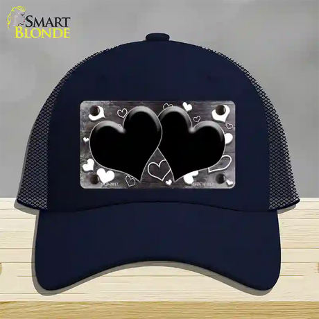 Black White Love Hearts Oil Rubbed Novelty License Plate Hat Mesh / Navy