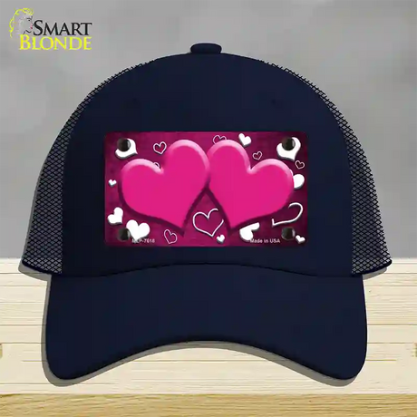 Pink White Love Hearts Oil Rubbed Novelty License Plate Hat Mesh / Navy