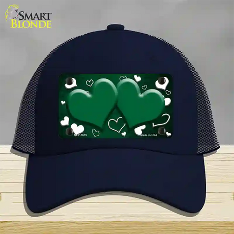 Green White Love Hearts Oil Rubbed Novelty License Plate Hat Mesh / Navy