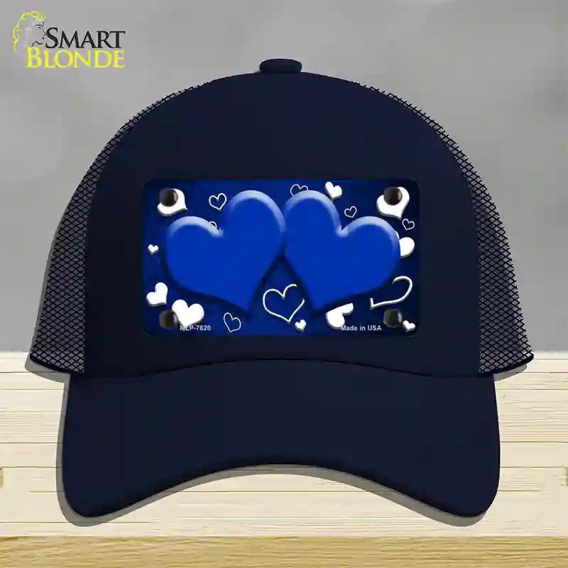 Blue White Love Hearts Oil Rubbed Novelty License Plate Hat Mesh / Navy