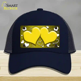 Yellow White Love Hearts Oil Rubbed Novelty License Plate Hat Mesh / Navy