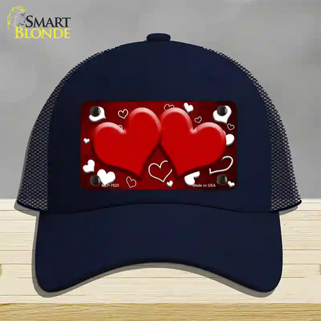 Red White Love Hearts Oil Rubbed Novelty License Plate Hat Mesh / Navy