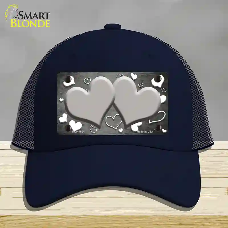 Gray White Love Hearts Oil Rubbed Novelty License Plate Hat Mesh / Navy