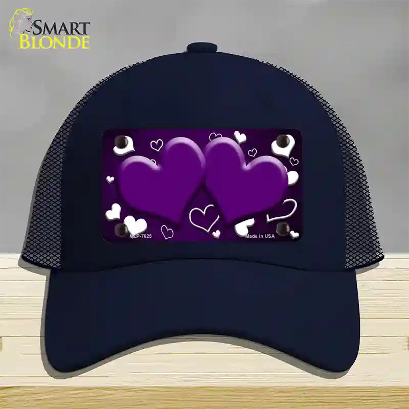 Purple White Love Hearts Oil Rubbed Novelty License Plate Hat Mesh / Navy