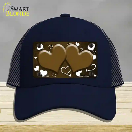 Brown White Love Hearts Oil Rubbed Novelty License Plate Hat Mesh / Navy