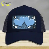 Light Blue White Love Hearts Oil Rubbed Novelty License Plate Hat Mesh / Navy