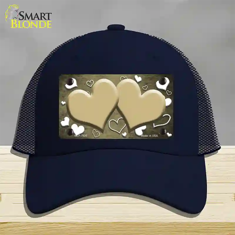 Gold White Love Hearts Oil Rubbed Novelty License Plate Hat Mesh / Navy