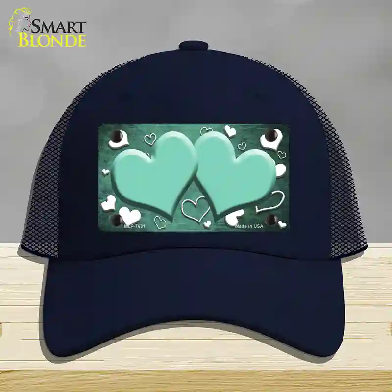 Mint White Love Hearts Oil Rubbed Novelty License Plate Hat Mesh / Navy