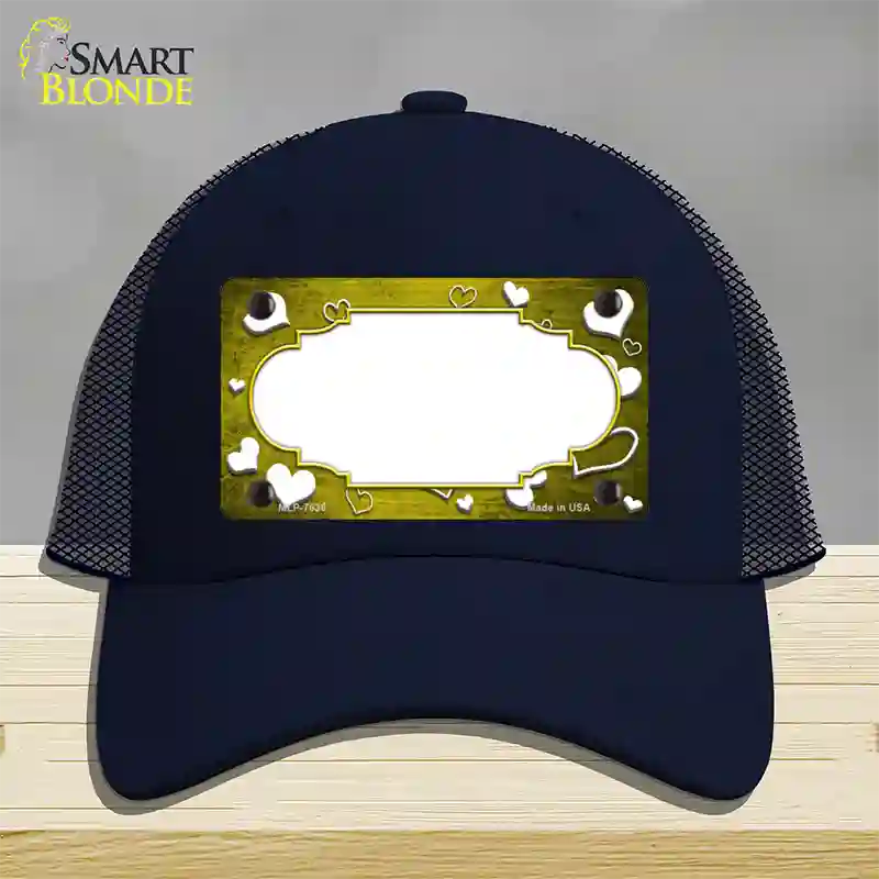 Yellow White Love Scallop Oil Rubbed Novelty License Plate Hat Mesh / Navy