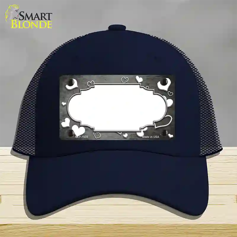 Gray White Love Scallop Oil Rubbed Novelty License Plate Hat Mesh / Navy