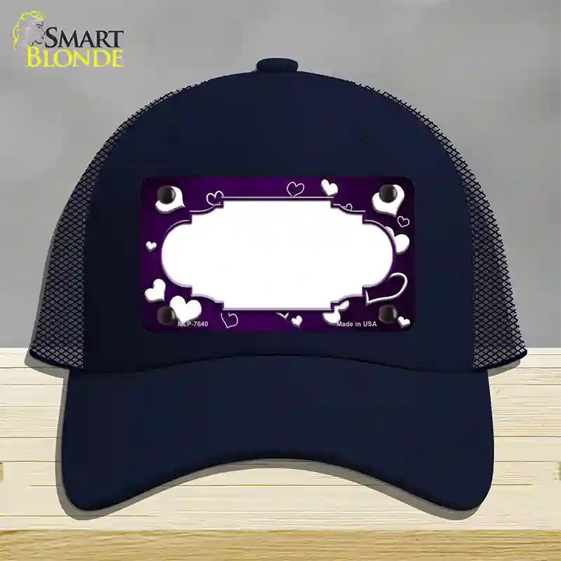 Purple White Love Scallop Oil Rubbed Novelty License Plate Hat Mesh / Navy