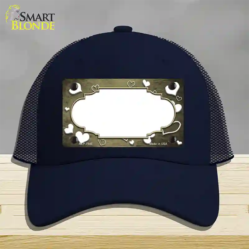 Gold White Love Scallop Oil Rubbed Novelty License Plate Hat Mesh / Navy