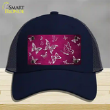 Pink White Butterfly Oil Rubbed Novelty License Plate Hat Mesh / Navy