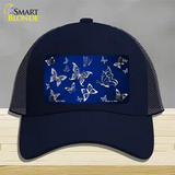 Blue White Butterfly Oil Rubbed Novelty License Plate Hat Mesh / Navy