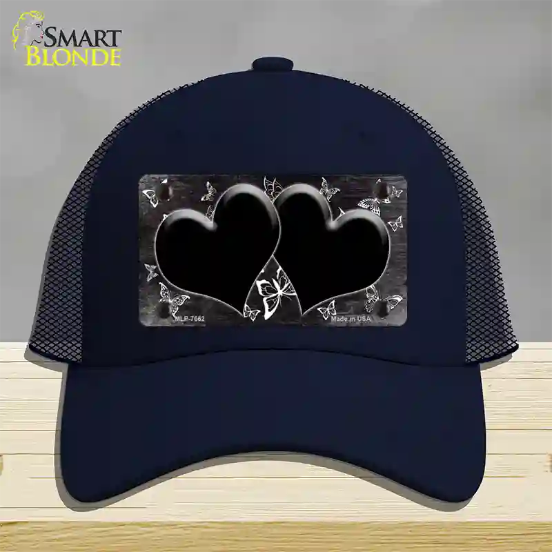 Black White Hearts Butterfly Oil Rubbed Novelty License Plate Hat Mesh / Navy