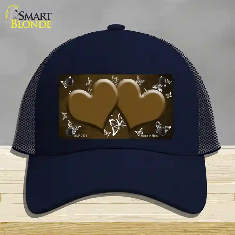 Brown White Hearts Butterfly Oil Rubbed Novelty License Plate Hat Mesh / Navy