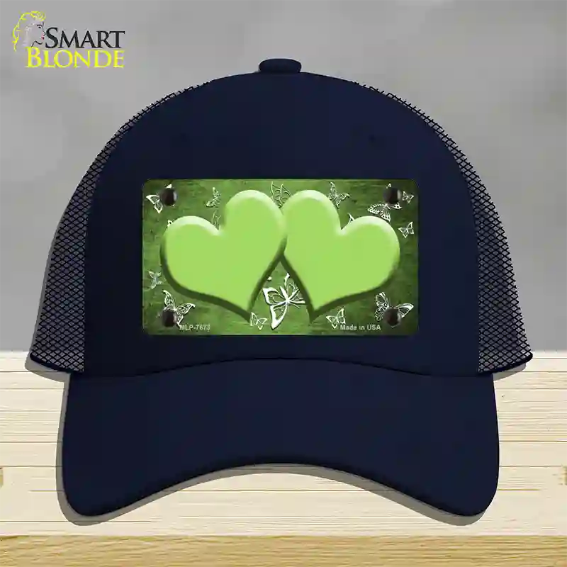 Lime Green White Hearts Butterfly Oil Rubbed Novelty License Plate Hat Mesh / Navy