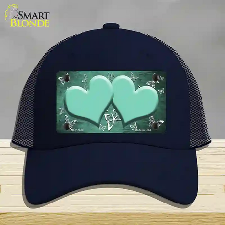 Mint White Hearts Butterfly Oil Rubbed Novelty License Plate Hat Mesh / Navy