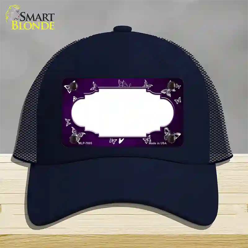 Purple White Scallop Butterfly Oil Rubbed Novelty License Plate Hat Mesh / Navy