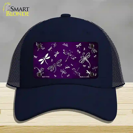 Purple White Dragonfly Oil Rubbed Novelty License Plate Hat Mesh / Navy