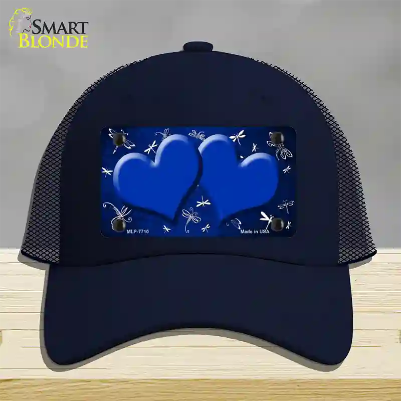 Blue White Dragonfly Hearts Oil Rubbed Novelty License Plate Hat Mesh / Navy