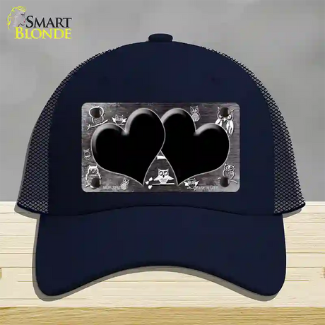 Black White Owl Hearts Oil Rubbed Novelty License Plate Hat Mesh / Navy