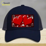 Red White Owl Hearts Oil Rubbed Novelty License Plate Hat Mesh / Navy