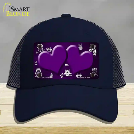 Purple White Owl Hearts Oil Rubbed Novelty License Plate Hat Mesh / Navy