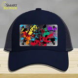 Black White Splatter Oil Rubbed Novelty License Plate Hat Mesh / Navy