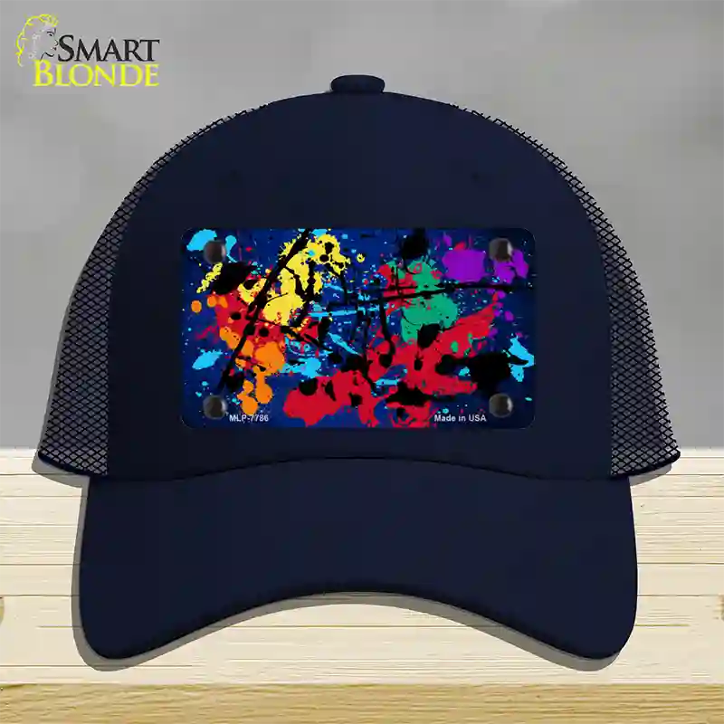 Blue Splatter Oil Rubbed Novelty License Plate Hat Mesh / Navy