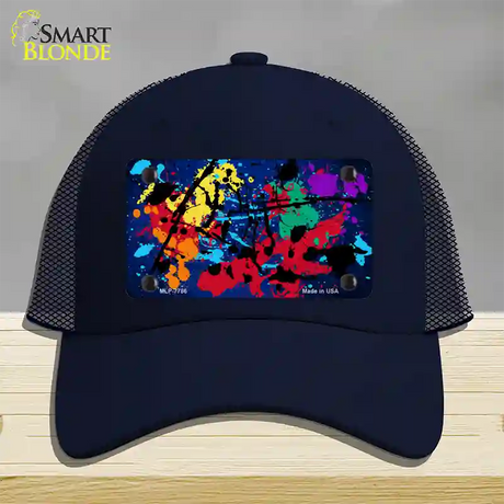 Blue Splatter Oil Rubbed Novelty License Plate Hat Mesh / Navy