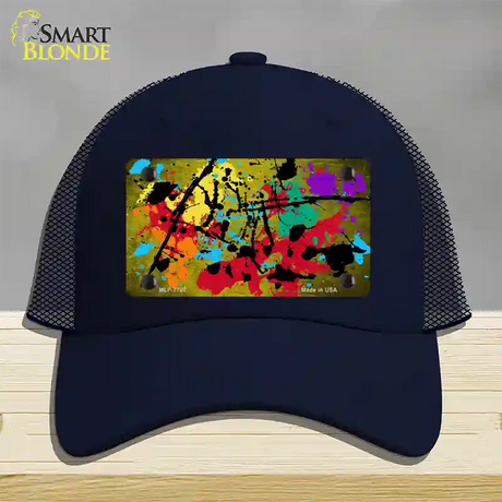 Yellow Splatter Oil Rubbed Novelty License Plate Hat Mesh / Navy