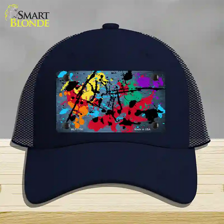 Light Blue Splatter Oil Rubbed Novelty License Plate Hat Mesh / Navy