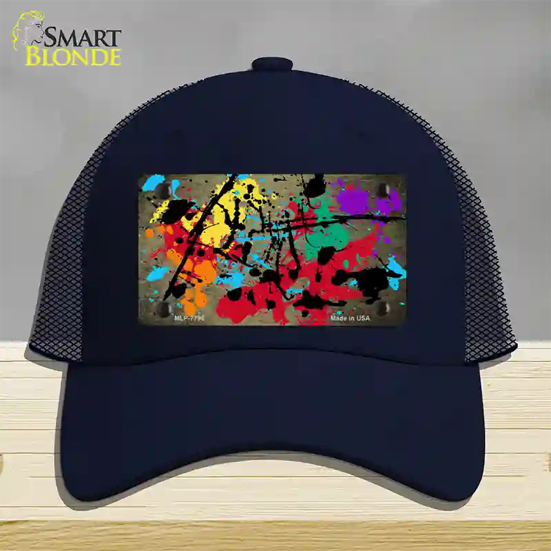 Gold Splatter Oil Rubbed Novelty License Plate Hat Mesh / Navy