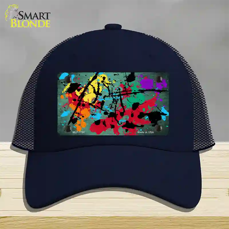 Mint Splatter Oil Rubbed Novelty License Plate Hat Mesh / Navy