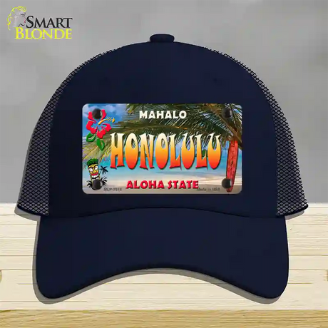 Honolulu Hawaii State Novelty License Plate Hat Mesh / Navy