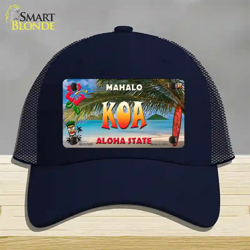 Koa Hawaii State Novelty License Plate Hat Mesh / Navy