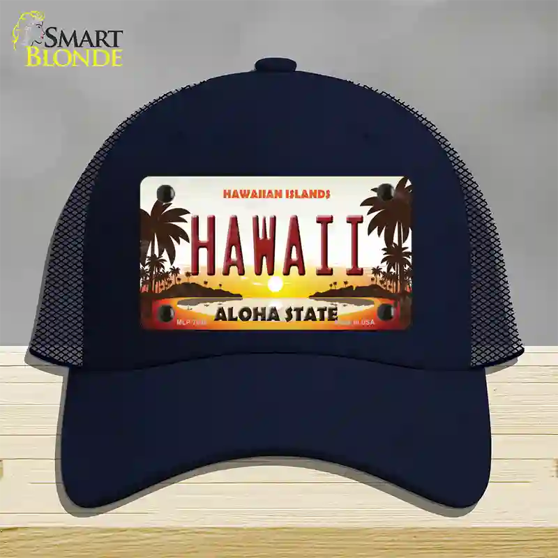 Hawaii Hawaiian Islands Novelty License Plate Hat Mesh / Navy