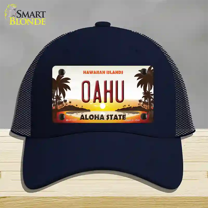 Oahu Hawaiian Islands Novelty License Plate Hat Mesh / Navy