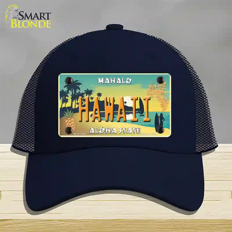 Hawaii Pineapple Novelty License Plate Hat Mesh / Navy