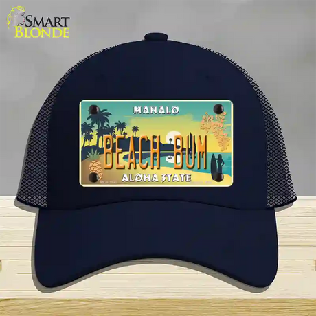 Beach Bum Hawaii Pineapple Novelty License Plate Hat Mesh / Navy