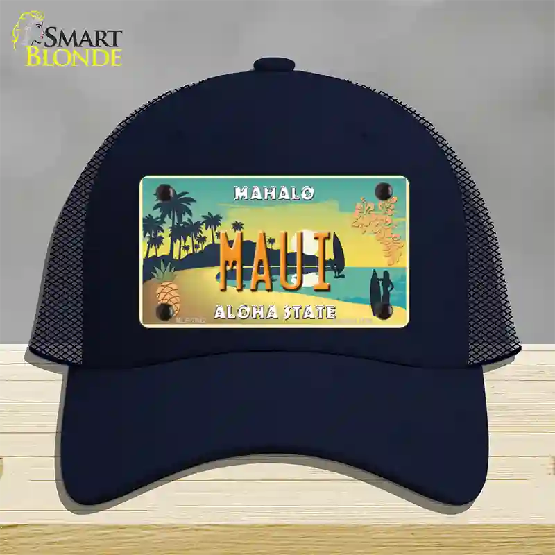 Maui Hawaii Pineapple Novelty License Plate Hat Mesh / Navy