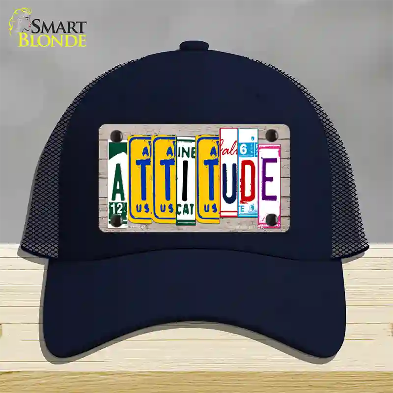 Attitude License Plate Art Wood Novelty License Plate Hat Mesh / Navy