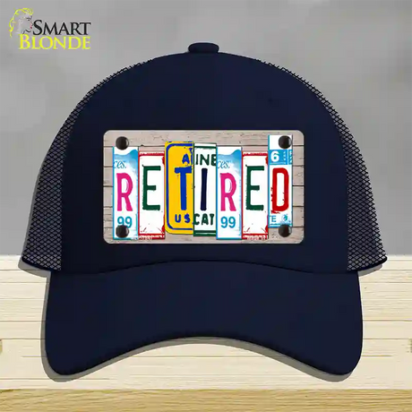 Retired License Plate Art Wood Novelty License Plate Hat Mesh / Navy