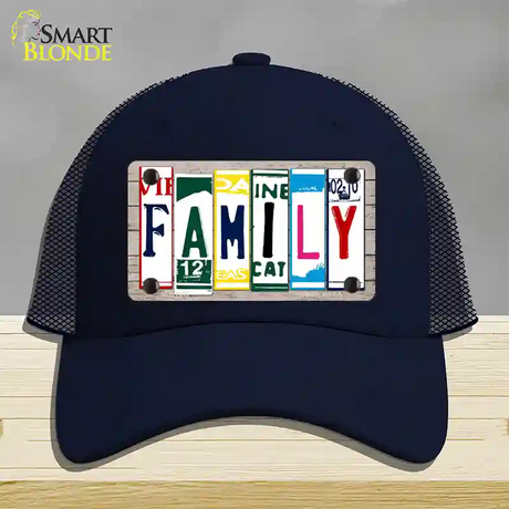 Family License Plate Art Wood Novelty License Plate Hat Mesh / Navy