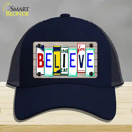 Believe License Plate Art Wood Novelty License Plate Hat Mesh / Navy